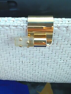 White Woven Clutch Rodo Italy Purse with Gold Hardware(Rare like New)